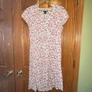 Eddie Bauer Cotton Ditsy Floral Babydoll Dress Sundress 8